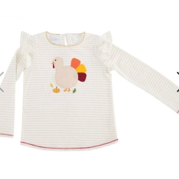 Mud Pie Thanksgiving turkey applique long sleeve shirt ruffles NWT 12-18m gold - Picture 2 of 3